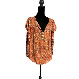 Women's LOFT Orange Brown Floral Blouse L